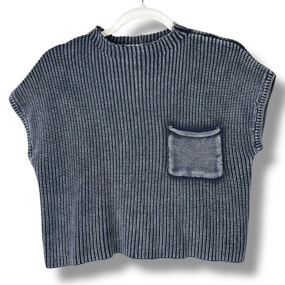 Leela & Lavender Washed Black Talk It Over Ribbed Mock Neck Sweater Top Small - Picture 2 of 6